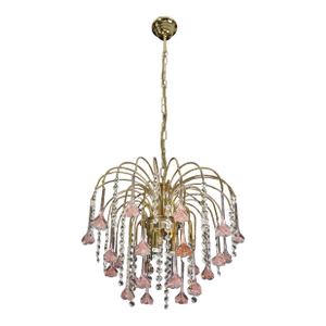 1980s Meryl Streep, Pink Murano Flowers and Crystal Drops Chandelier