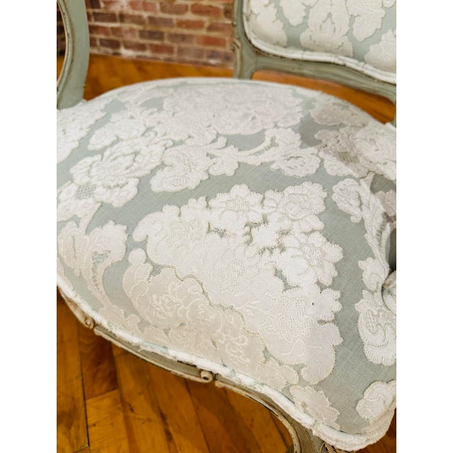 Baby Blue French Painted Chairs, Reupholstered, a Pair For Sale - Image 8 of 11