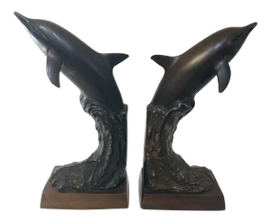 Vintage Dolphins Bronze Bookends - a Pair