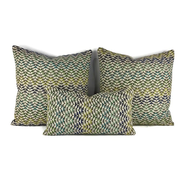 Jane Churchill Iggy in Blue and Green Pillow Cover - 20" X 20" Silver Sage Velvet Cushion Case For Sale - Image 4 of 5