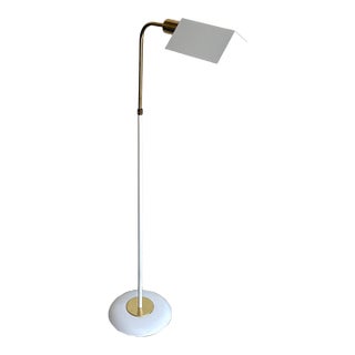 1970s Postmodern White Metal/Brass Library-Style Floor Lamp For Sale