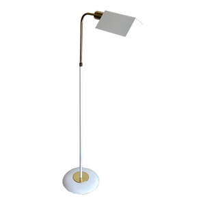 1970s Postmodern White Metal/Brass Library-Style Floor Lamp