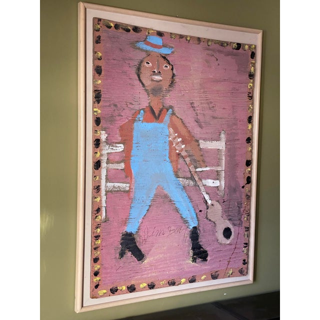 American 1980s Folk Art Self-Portrait Mixed-Media Painting by Jimmy Lee Sudduth, Framed For Sale - Image 3 of 13