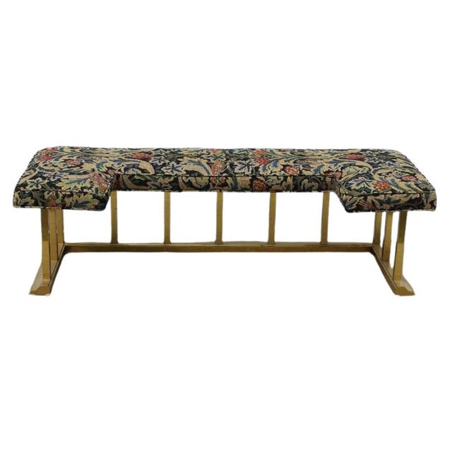 English Vintage Brass Fire Fender With Floral Tapestry Bench For Sale - Image 3 of 3