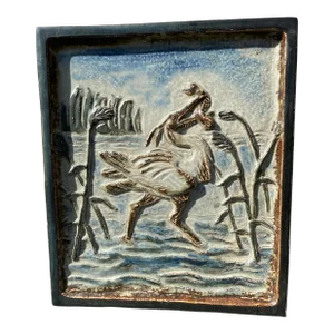 1950s Large Mid-Century Modern Royal Copenhagen Stoneware Heron Relief Tile by Knud Kyhn