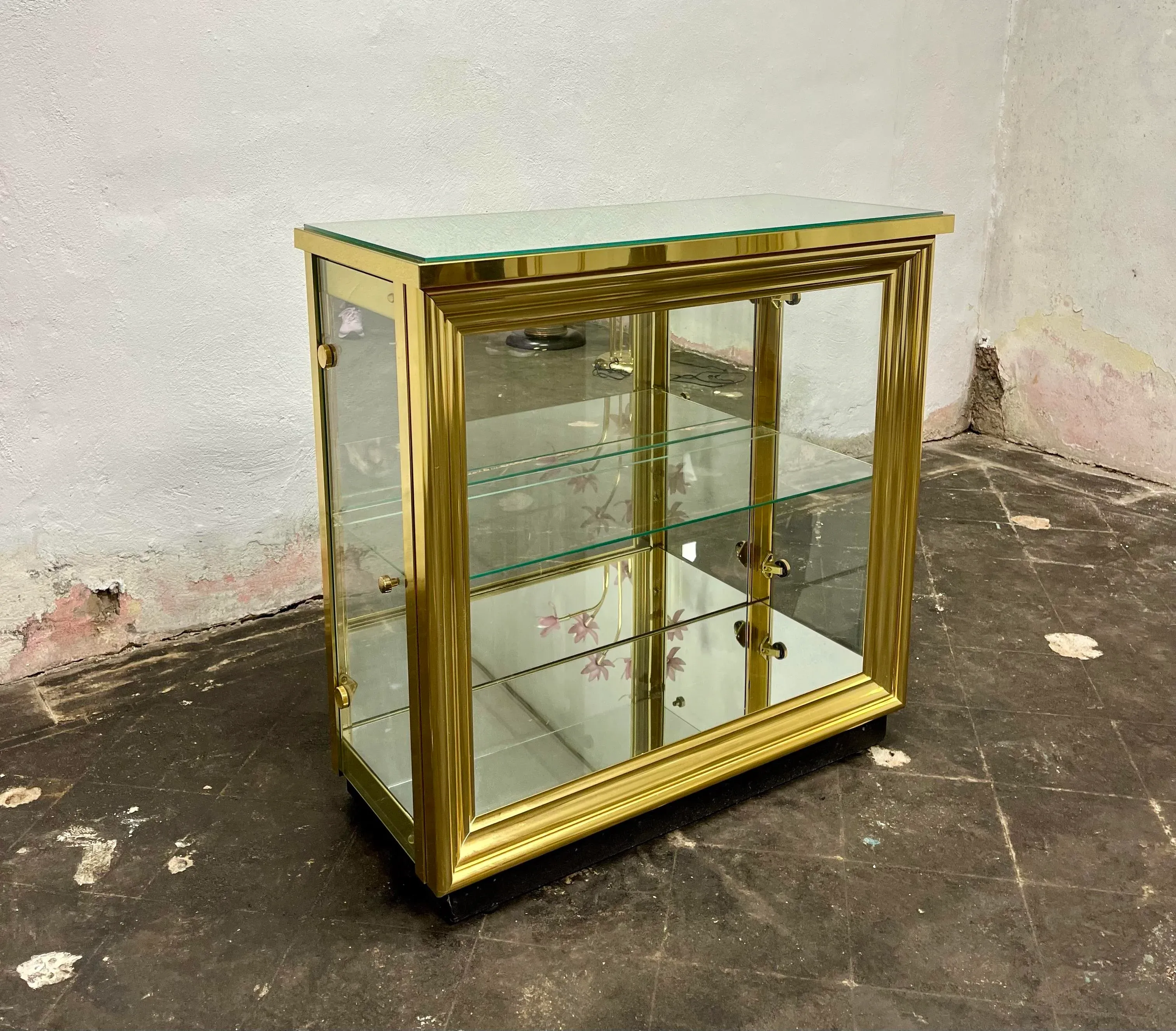Hollywood Regency Brass & Glass Display or Curio Cabinet After