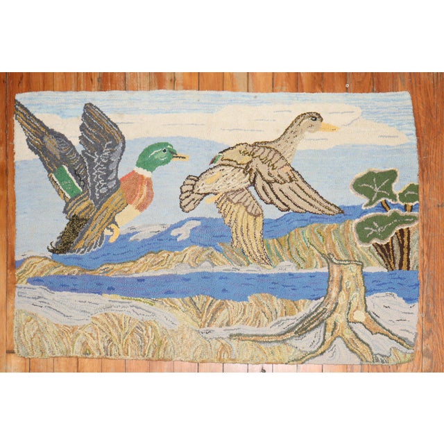 Mid 20th Century Scenic Duck American Hooked Pictorial Rug For Sale - Image 10 of 18