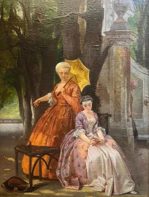Constantino Sereno, Young Lady and Governess, Oil on Board, 1875