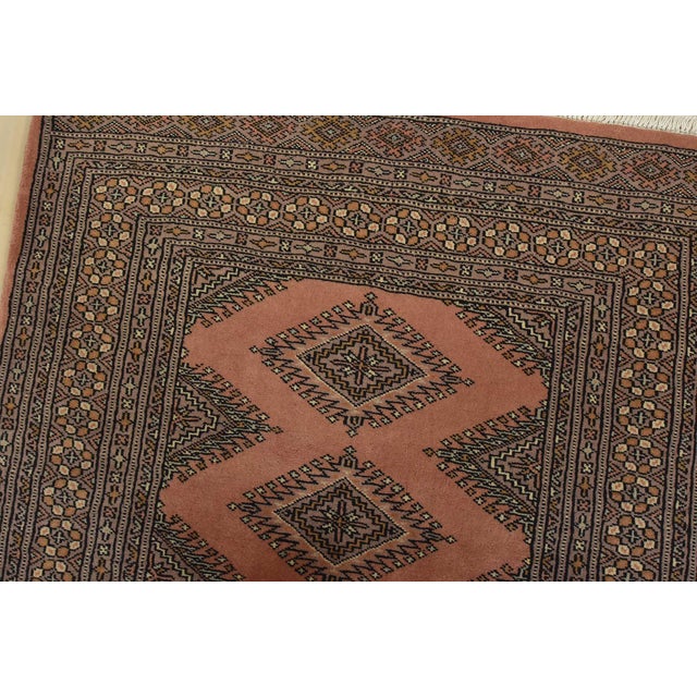 Bokhara Jaldar Rug 3’1” X 4’10” Pink Wool Tribal Hand-Knotted Oriental Carpet For Sale In Philadelphia - Image 6 of 11
