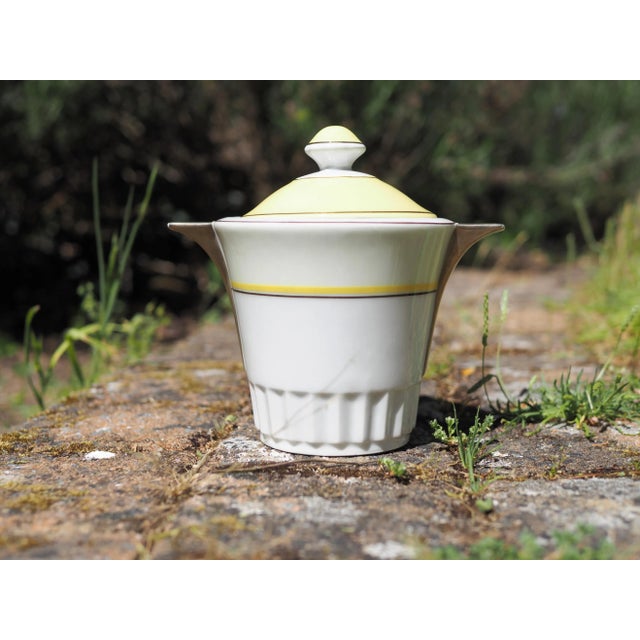 1920s French Limoges Giraud Le Grand Depot Art Deco Gold and Yellow Sugar Pot For Sale - Image 6 of 11