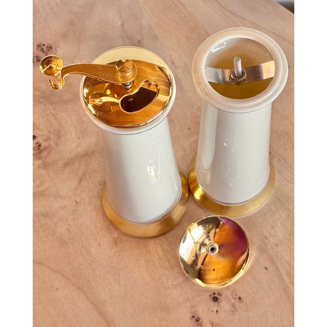 Ivory Vintage Lenox Ivory and 24 Karat Gold Salt Shaker and Pepper Grinder For Sale - Image 8 of 9