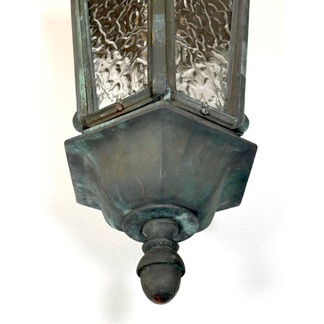 Antique Traditional Bronze Wavy Glass Pendant Light For Sale - Image 11 of 11