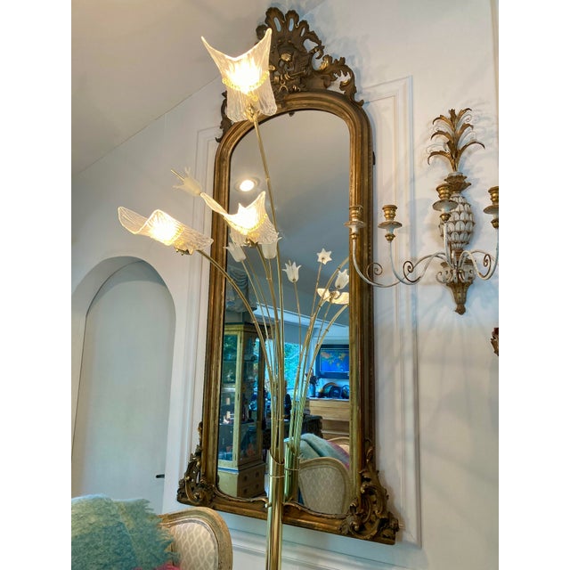 Metal Italian Brass Glass Floor Lamp Murano For Sale - Image 7 of 13