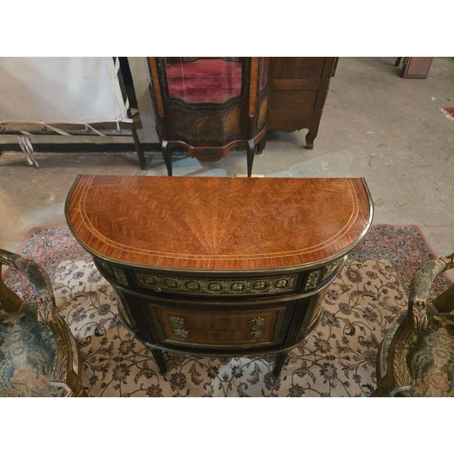 French Late 19th Century French Louis XVI Revival Demilune Commode With Bronze Ormolu For Sale - Image 3 of 7