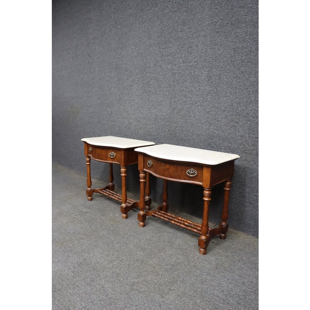 Pulaski Furniture Oak Nightstands With Faux Marble Tops, Pair For Sale In Philadelphia - Image 6 of 15