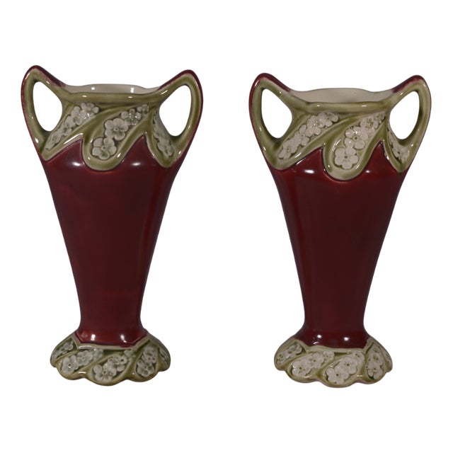 Art Nouveau Barbotine Vases from Lille Fives, 1900s, Set of 2 For Sale