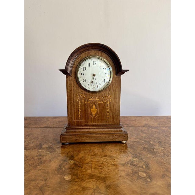 Antique Edwardian Mahogany Inlaid Mantle Clock, 1900s For Sale - Image 4 of 7
