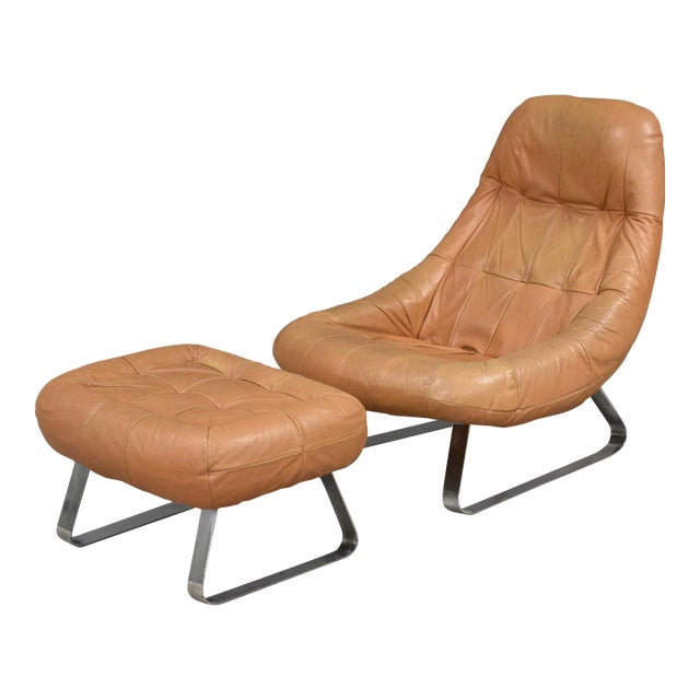 1970s Percival Lafer Leather and Chrome Earth Lounge Chair and Ottoman For Sale