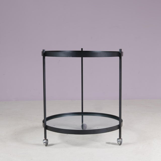 Round Trolley Black Metal with Two Glass Tops by Janni Van Pelt NL, 1960s For Sale - Image 6 of 8