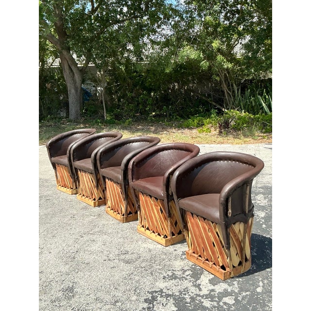 Vintage Boho Leather Equipale Chairs - Set of 5 For Sale - Image 4 of 12