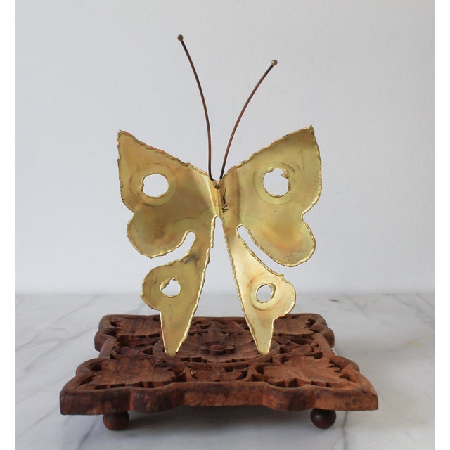 Mid-Century Brutalist Brass Butterfly Wall Hanging For Sale - Image 4 of 7