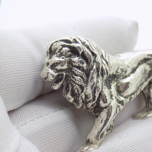 Italian Vintage Italian Handmade Genuine Silver Lion Large Detailed Solid Figurine Sculpture For Sale - Image 3 of 9