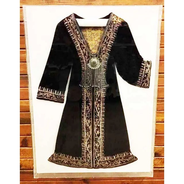 Velvet Tribal Robe in Plexiglass Box - Morocco Afghanistan - Textile Wall Decor For Sale