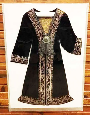 Velvet Tribal Robe in Plexiglass Box - Morocco Afghanistan - Textile Wall Decor