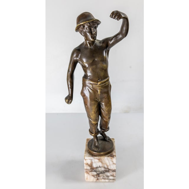 We are selling this nice French Bronze figure. This figure is most likely of a Miner, but may be a shepherd boy. The...