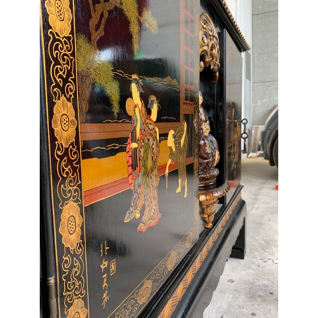 1920s 20th Black Lacquer and Hand Painted Open Altar Table or Sideboard For Sale - Image 5 of 13