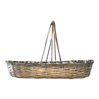 Vintage Silver Metal Woven Basket For Sale