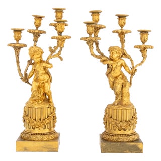 Pair of Louis XVI Style Gilt Bronze Candelabra For Sale