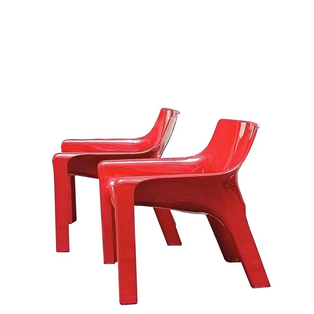Mid-Century Modern Set of Red Vicario Chairs by Vico Magistretti for Artemide, Italy, 1970s For Sale - Image 3 of 8