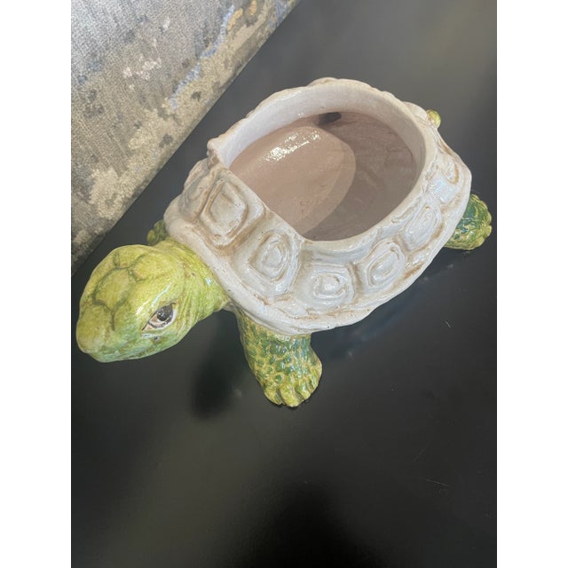 1990s Italian Hand-Painted Ceramic Turtle Cookie Jar For Sale - Image 4 of 6