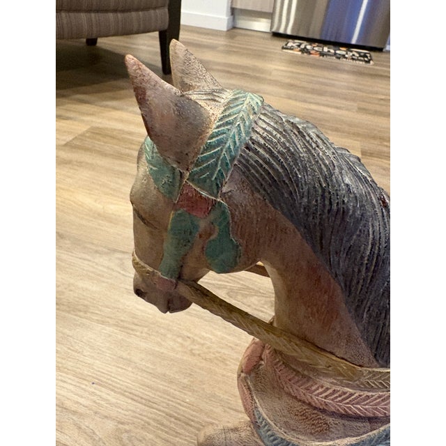 Light Gray 1980s Carved Wood Horse For Sale - Image 8 of 12