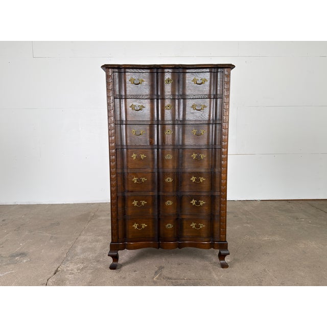 1940s Danish Baroque Oak Serpentine Tallboy Chest of Drawers, 1940s For Sale - Image 5 of 13