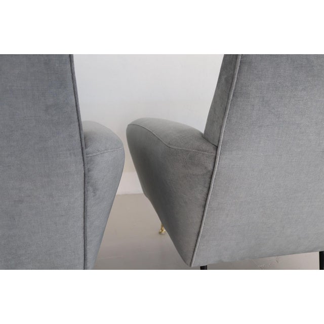 Metal Set of Italian Armchairs in Blue Grey Velvet, 1950s For Sale - Image 7 of 18