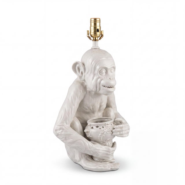 Italian 1970s Blanc De Chine Style Italian Ceramic Tropical Monkey Table Lamp For Sale - Image 3 of 5