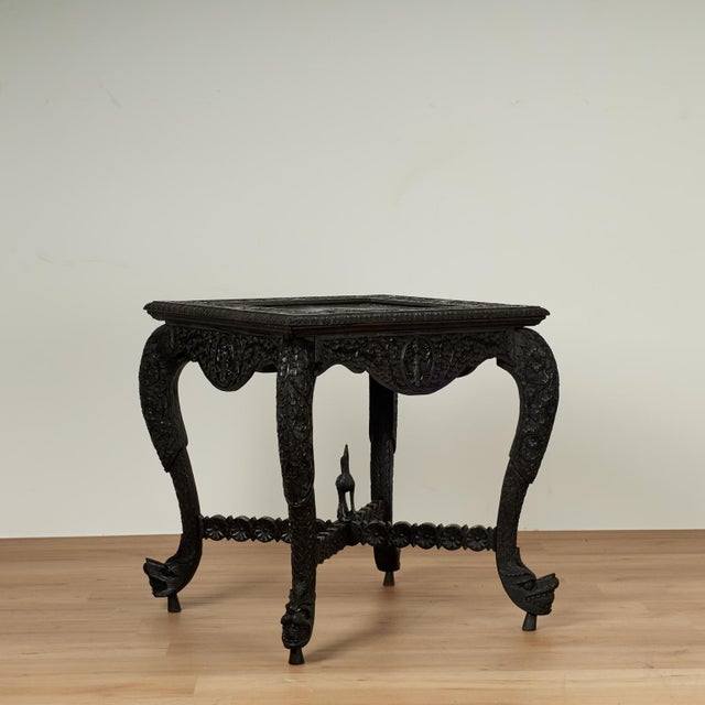 Black Antique Anglo Indian Carved Rosewood Table For Sale - Image 8 of 14