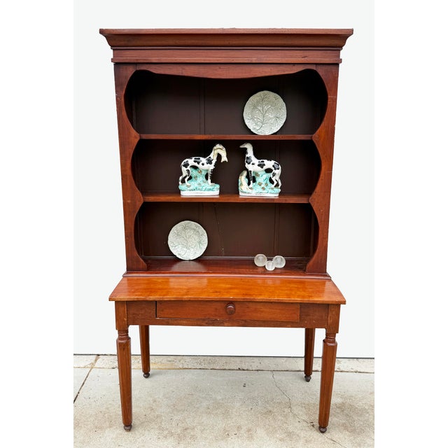 Authentic early 19th century colonial farmhouse hutch, a charming two-piece antique Pennsylvania cabinet with warm patina...