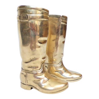 1980's Ralph Lauren Brass Riding Boot Bookends For Sale