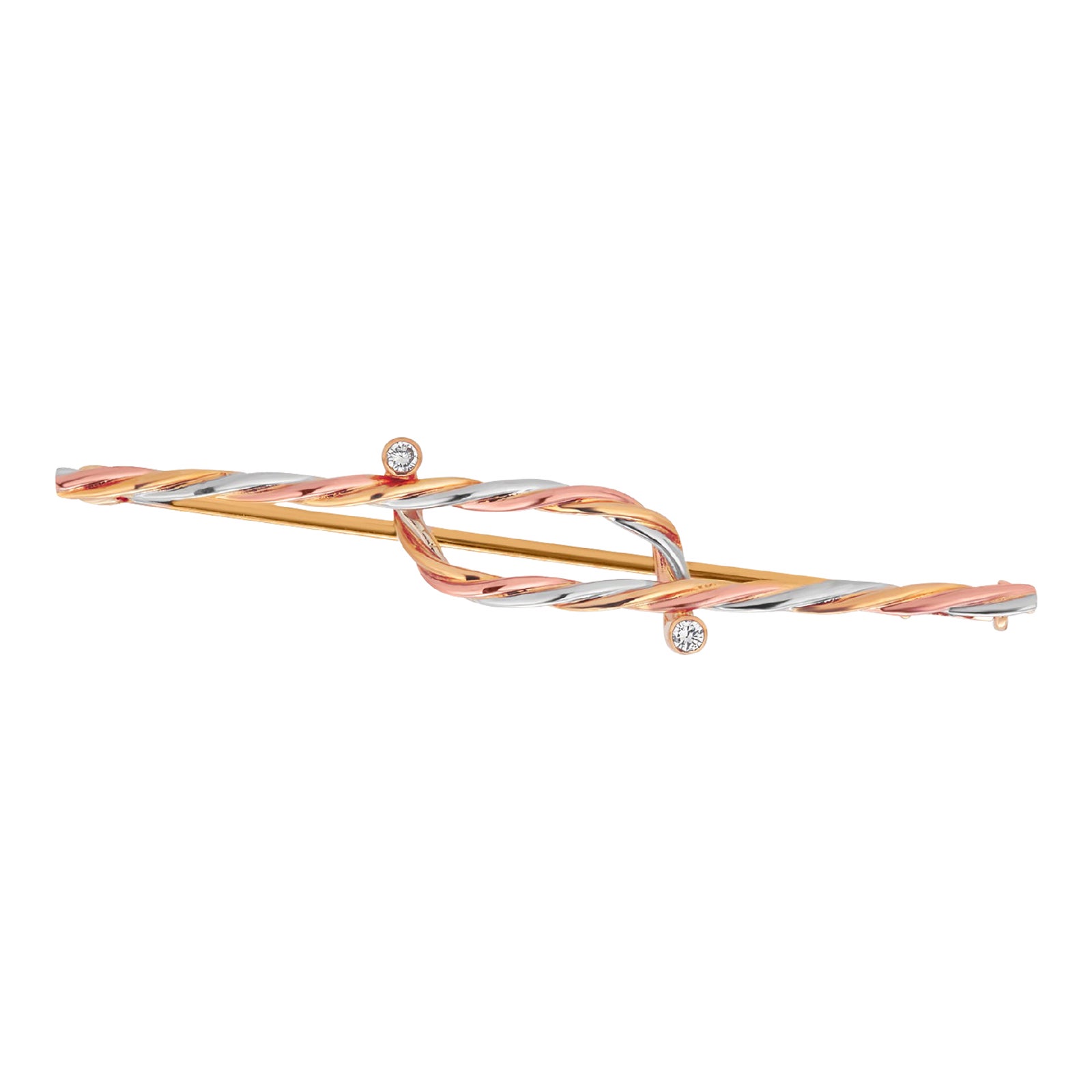 Cartier 18 Karat Gold Tritone Rope Twist Diamond Vintage 2 Inch Brooch ...