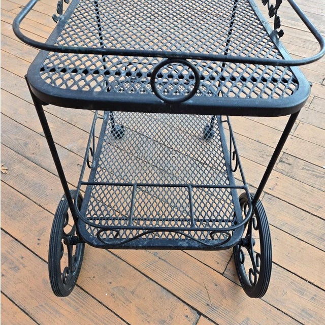 Metal Late 20th Century Outdoor Patio Table Wrought Iron Rolling Bar Cart For Sale - Image 7 of 12