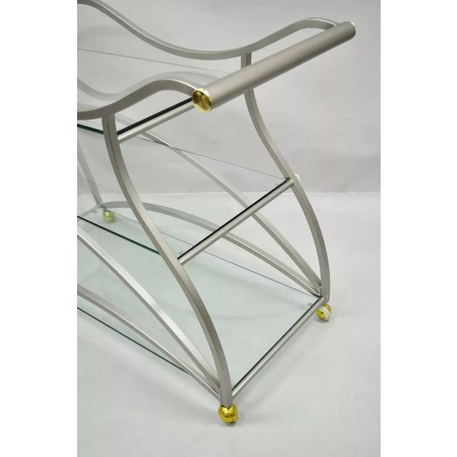 Metal Late 20th Century Design Institute of America Rick Lee Style Brushed Nickel Metal Sculptural Bar Cart For Sale - Image 7 of 9