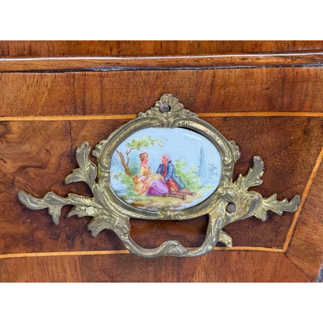 Louis XV Style, Small Bombay Chest, Walnut, Porcelain, Bronze, Austria, 19th C. For Sale - Image 9 of 15