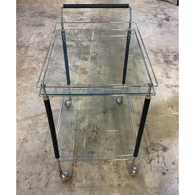 Mid 20th Century Mid 20th Century Modern Chrome and Glass Two-Level Bar Cart on Wheels For Sale - Image 5 of 9