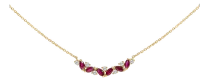 14K Yellow Gold Red Ruby and Diamond Trio Bar Line Necklace