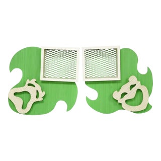 Vintage Mid Century Modern Green Theater Mask Shadowbox Wall Pocket Shelf - Pair For Sale
