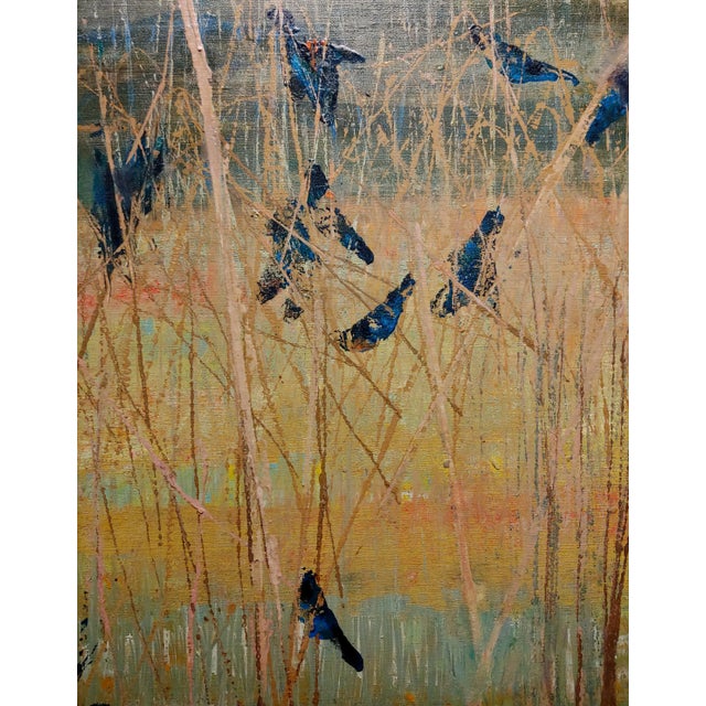 Textile Dorr Bothwell -Blackbirds Feeding in a Wildlife Wetland Refuge-1957 Oil Painting For Sale - Image 7 of 11