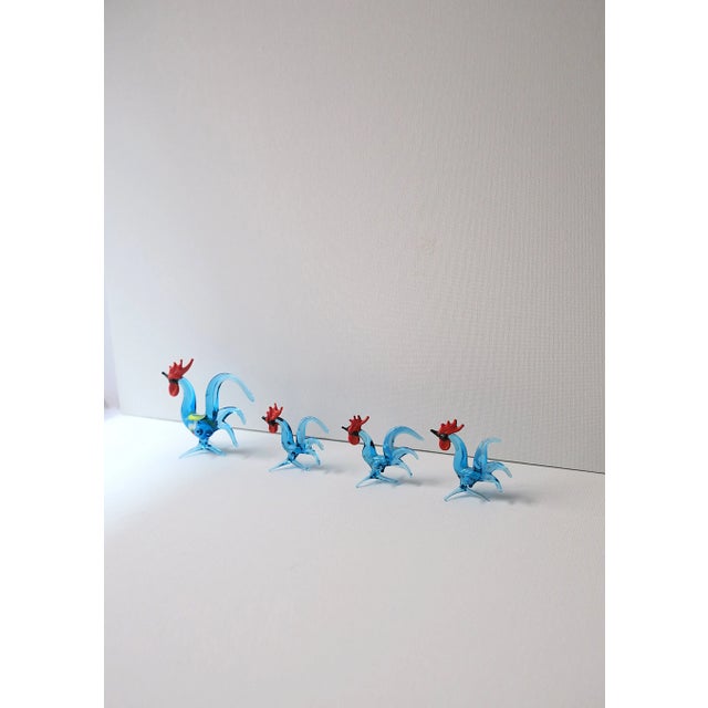 1970s Vintage Handmade Art Glass Rooster Set, 1970s, Set of 4 For Sale - Image 5 of 6